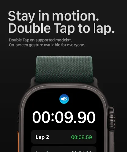 Apple Watch lap timer screen in Stopwatch Max designed for fast split tracking during workouts and drills.