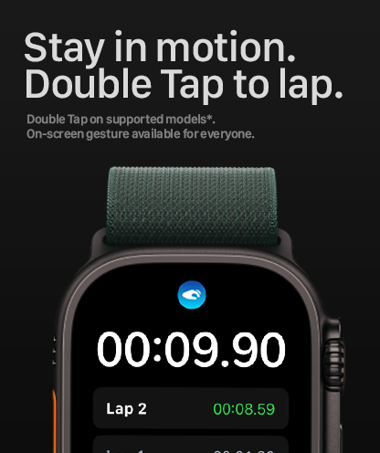 Apple Watch lap timer screen in Stopwatch Max designed for fast split tracking during workouts and drills.