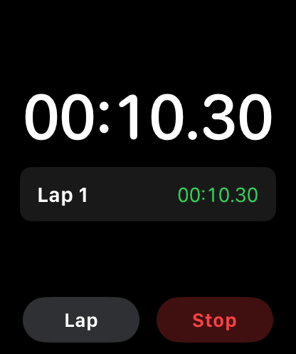 Apple Watch stopwatch workflow in Stopwatch Max focused on lap timing and glanceable elapsed time.